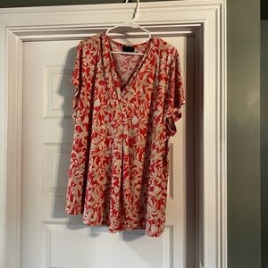 Short sleeve v-neck shirt in pink floral from Lane Bryant